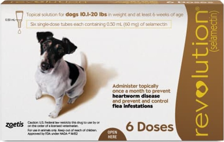 Revolution 60 mg Selamectin Topical Solution for Dogs, 10.1-20 lbs, 6 treatments