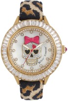 Thumbnail for your product : Betsey Johnson Women&s Crystal Skull Leopard Print Leather Strap Watch