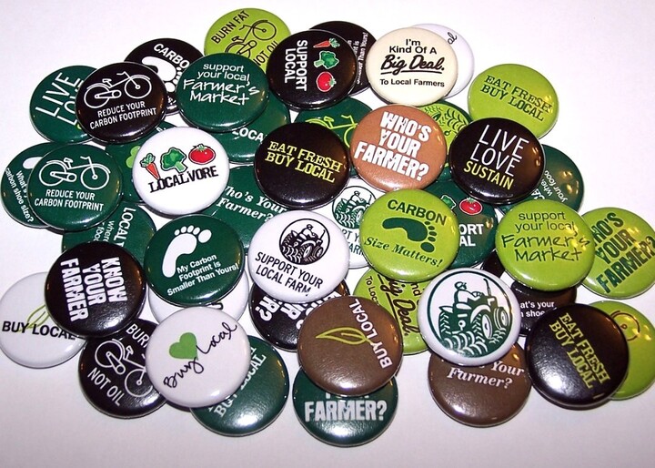 Carbon Footprint Support Farmers Market Set Of 10 Buttons 1" Or 1.5" Pin Backs Magnets Party Favors Buy Local