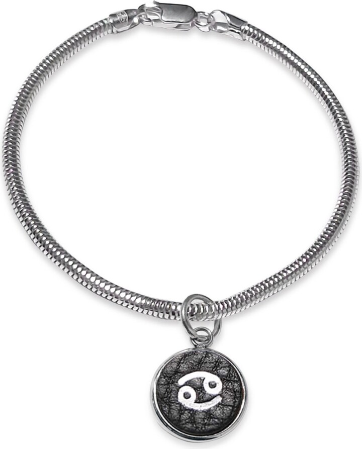N'damus London Black Cancer Zodiac Astrolab Leather & Sterling Silver Bracelet