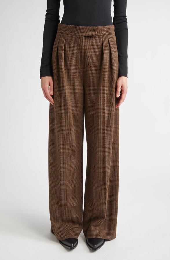 Max Mara Ponza Pleated Houndstooth Check Wide Leg Pants