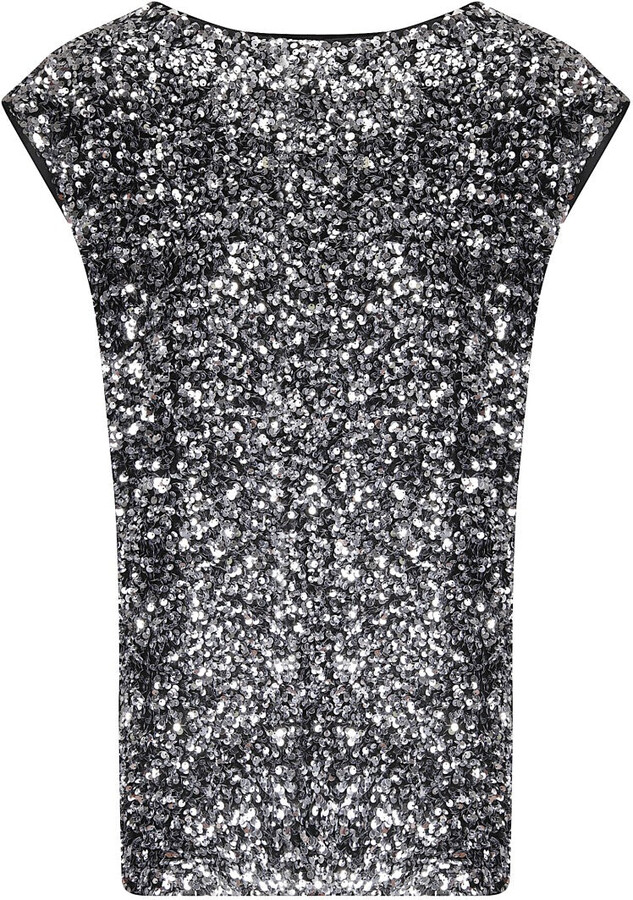Junya Watanabe Silver Sequined Oversized Top With Round Neckline