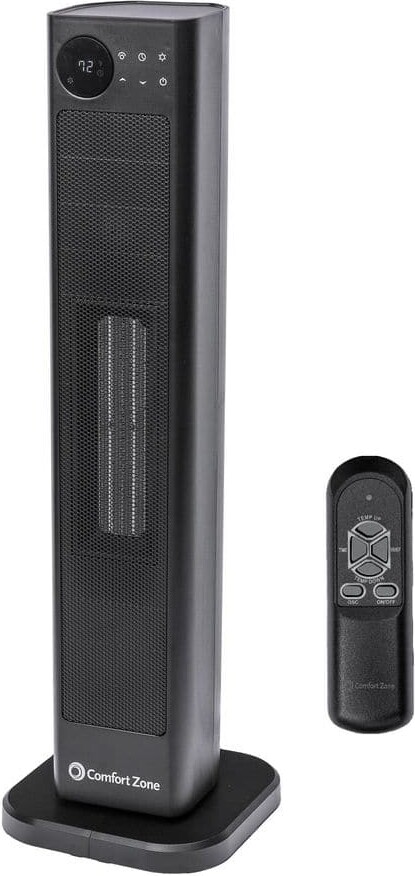 Comfort Zone 1500W 30 in. Electric Digital Oscillating Infrared Tower Heater with Remote Control and Fan-Only Mode