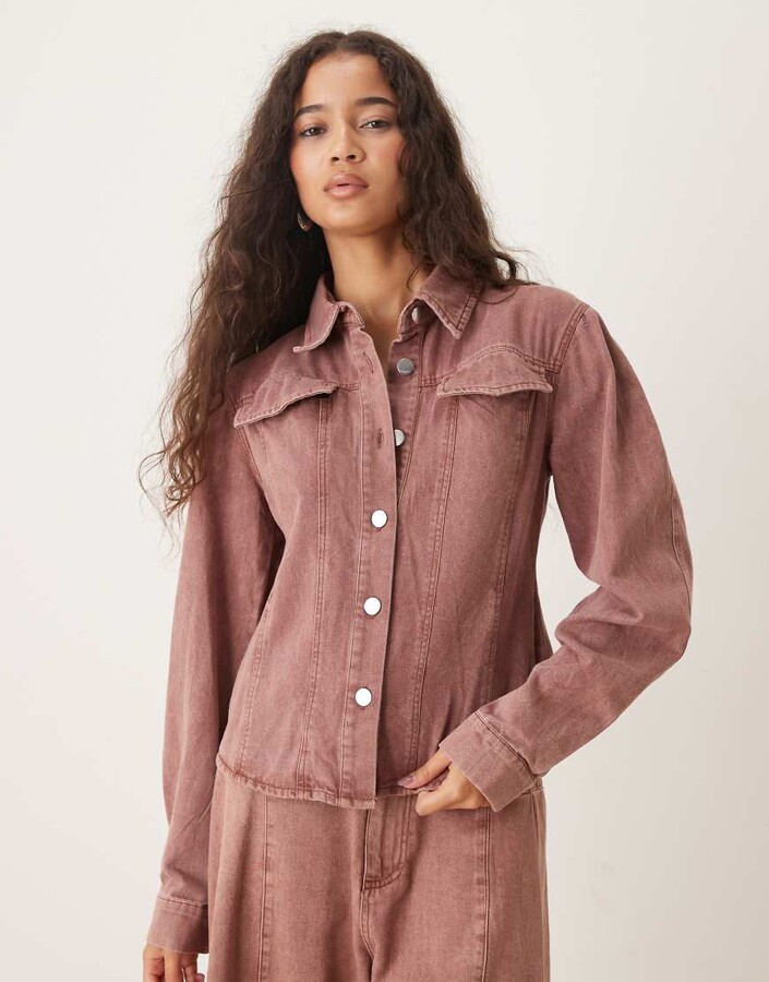 GHOSPELL Britt cinched denim shirt in washed red - part of a set