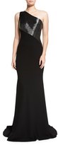 Thumbnail for your product : Carmen Marc Valvo One-Shoulder Beaded Crepe Gown, Pewter/Black