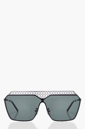 boohoo Leila Metal Crosshatch Detail Sunglasses