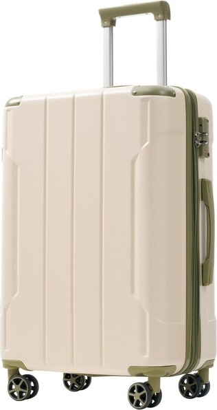 The Misty Moon 28InchWhiteGreenHardshellLuggageLightweightDurableABSSuitcaseswithDoubleWheelsExpandableChecked