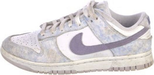 Nike Nike Dunk Low Purple Pulse Low Top Sneakers Blue, Purple & White Leather Colorblock Pattern Round-Toes with Embroidered Accent Lace-Up Closure at Uppers Unfortunately, due to restrictions, this item may not be eligible for shipping in all areas.