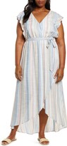 Thumbnail for your product : Caslon Stripe Flutter Sleeve Faux Wrap Maxi Dress