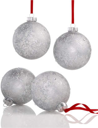 Holiday Lane Mercury Silver Balls with Snowflake Pattern, Set of 4, Created for Macy's