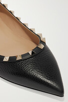 Thumbnail for your product : Valentino Garavani Rockstud Textured-leather Point-toe Flats - Black