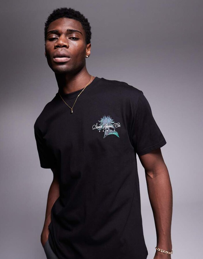 Sixth June botanical back print t-shirt in black