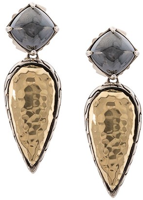 John Hardy Sterling silver and 18kt bonded yellow gold Classic Chain hammered hematite drop earrings