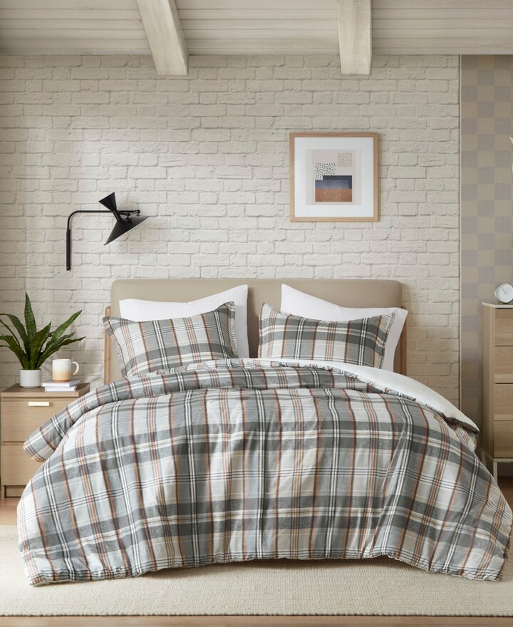 Intelligent Design Blake Plaid 3-Pc. Duvet Cover Set, Full/Queen - Tan/Gray