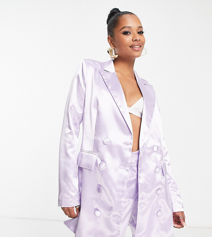 Liquorish Petite satin tailored double breast blazer in lilac - part of a  set - ShopStyle