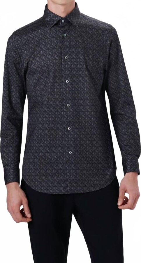 Bugatchi Uomo Jimmy Chevron Print Ooohcotton Long Sleeve Shirt In Graphite