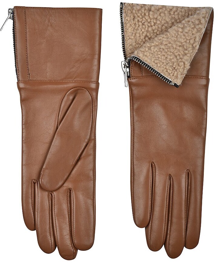 Carolina Amato Touch Tech Leather & Shearling Gloves ShopStyle