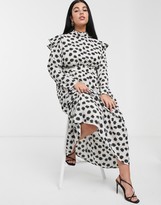 Thumbnail for your product : Glamorous Curve tiered midaxi dress with frill sleeves in ditsy floral spot