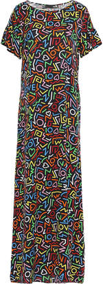 Love Moschino Ruched Printed Satin-jacquard Maxi Dress