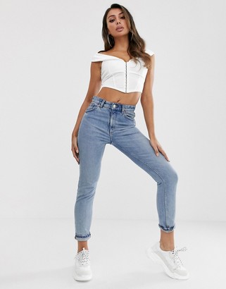 ASOS DESIGN off shoulder crop with hook and eye detail in white