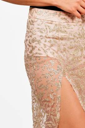 boohoo Glitter Mesh Baroque Fishtail Sheer Maxi Skirt