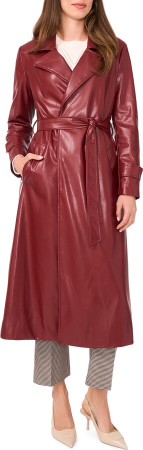 Halogen Drapey Faux Leather Belted Trench Coat