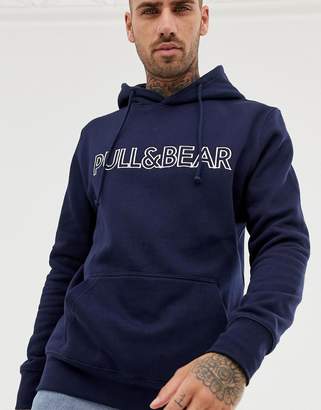 Pull&Bear logo hoodie in navy