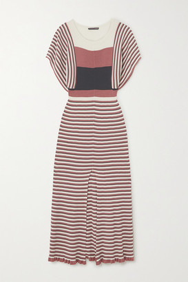 ALEXACHUNG Striped Ribbed Silk And Cotton-blend Midi Dress