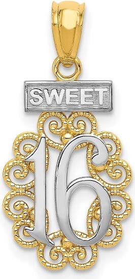 Black Bow Jewelry Co. BlackBowJewelry14kYellowGoldandWhiteRhodiumFiligreeSweet16Pendant,11x23mm