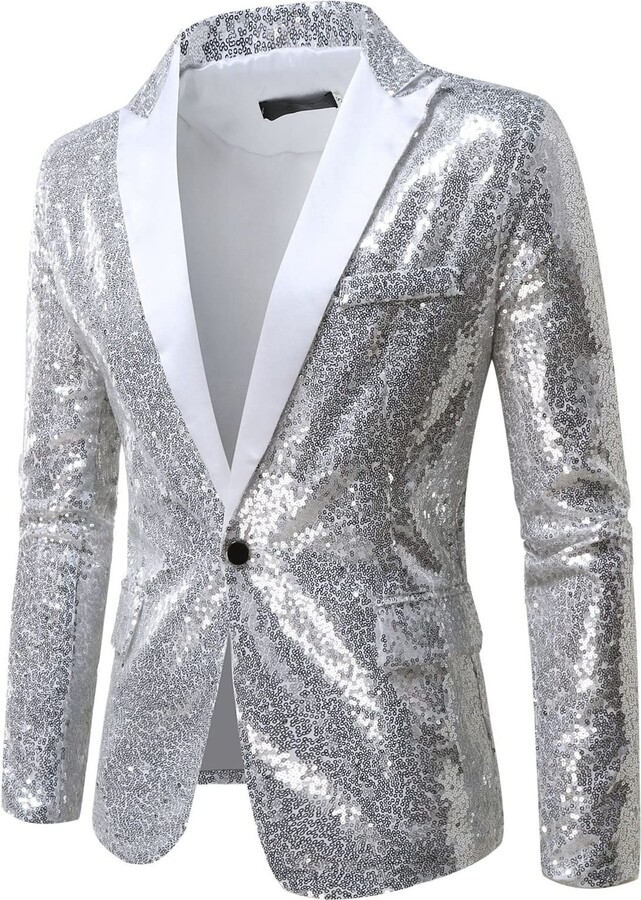 Menge 70s Outfits for Men Sequin Sport Coat Metallic Sparkle