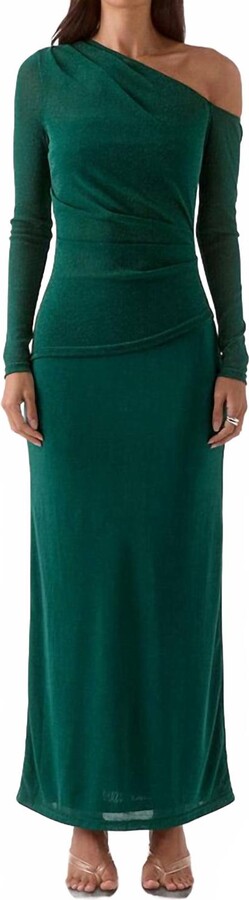 SOVERE Zeya Off Shoulder Long Sleeve Dress In Evergreen