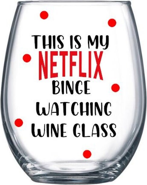 This Is My Netflix Binge Watching Wine GlassRed Logo