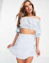 Thumbnail for your product : South Beach blue tie dye bardot crop top with wrap skirt