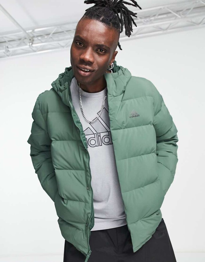 adidas Outdoor down hooded puffer jacket in khaki ShopStyle