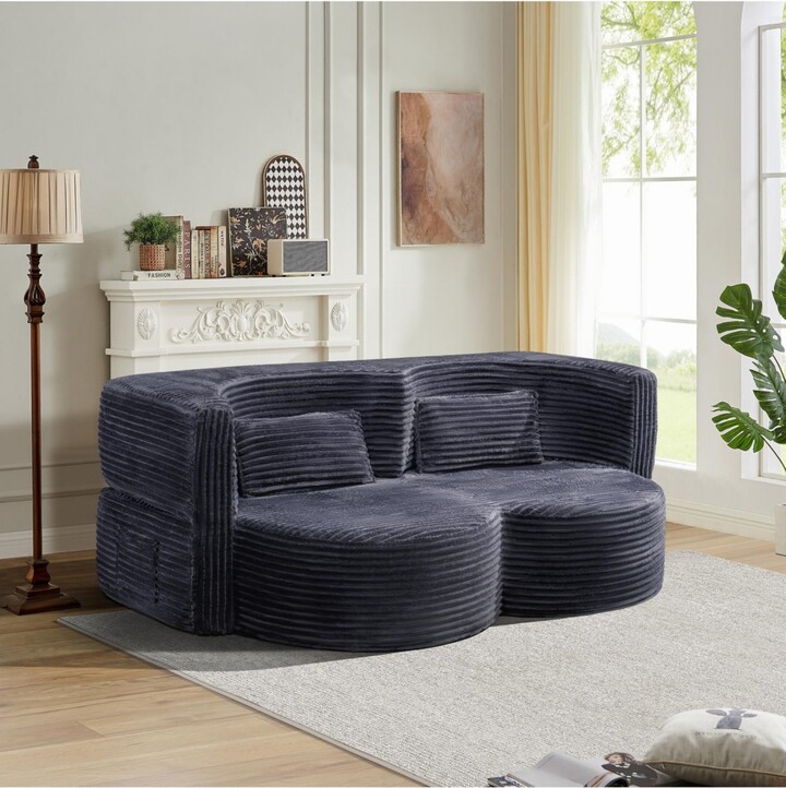 Streamdale Furniture Streamdale Folding corduroy sofa bed, double sofa for living rooms, offices (dark gray)