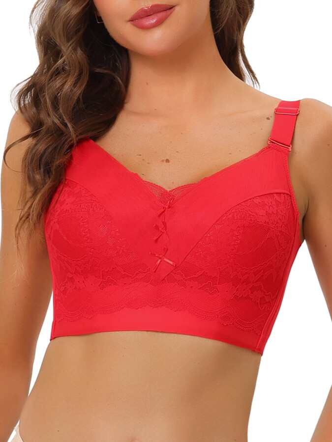 Unique Bargains Women’s Full Coverage Bra Hem Wide Straps Wirefree Bralett 38D Red