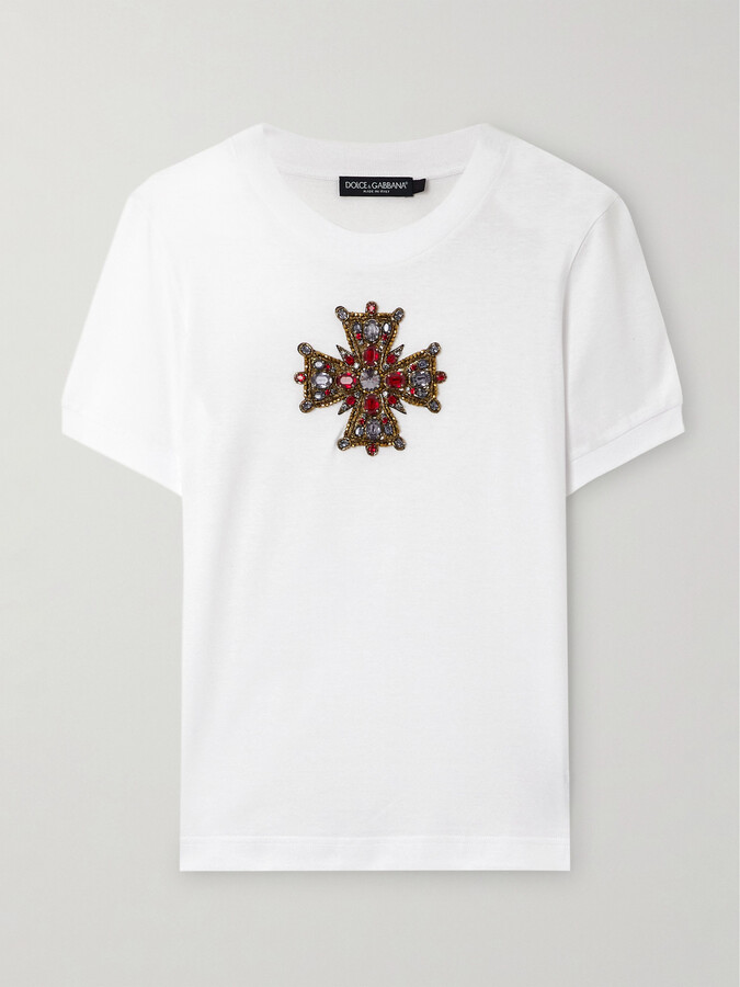 Dolce & Gabbana Embellished Cotton-jersey T-shirt - White