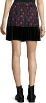 Thumbnail for your product : McQ Floral-Print A-Line Pleated Skirt w/ Velvet