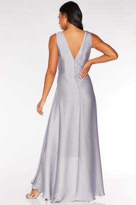 Quiz Grey Satin Embellished Dip Hem Dress