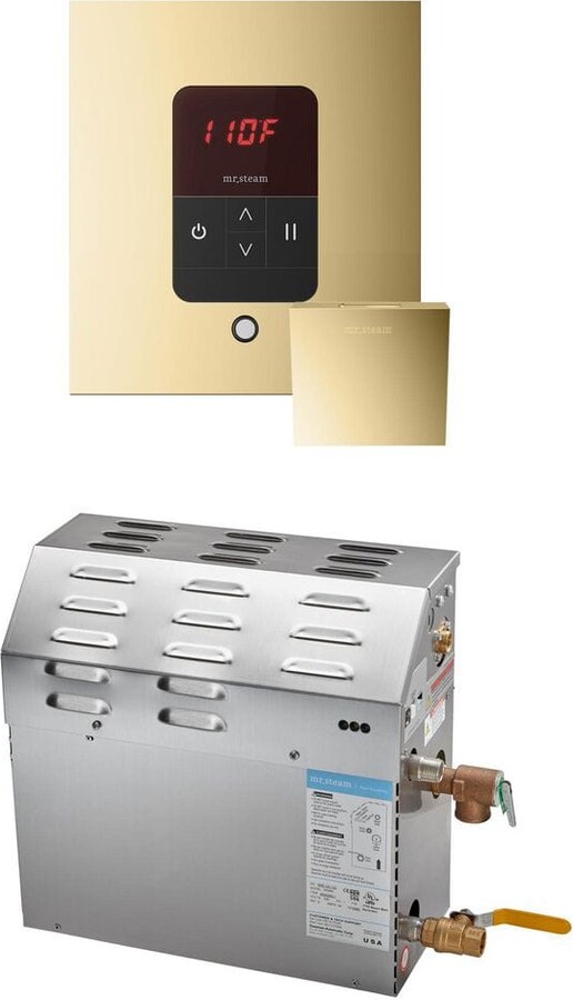 Mr. Steam MS 15 kW (15000 W) Steam Shower Generator Package with Square iTempo Control in Polished Brass