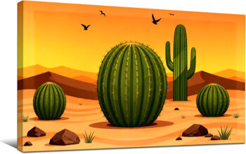 Red Barrel Studio Plants &Flowers Desert Landscape With Cacti And Birds