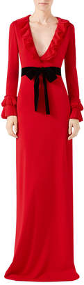 Gucci Viscose Jersey Gown with Ruffles, Red
