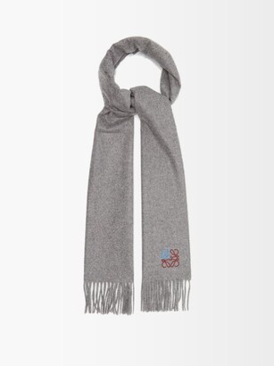 Loewe Anagram-embroidered Cashmere Scarf - Grey
