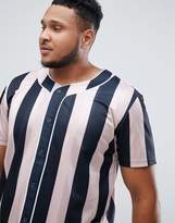 Thumbnail for your product : ASOS DESIGN Plus relaxed baseball t-shirt with vertical stripe in poly