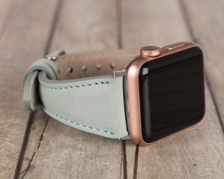Mint Blue Handmade Leather Apple Fitbit Watch Band For Women & Men - Iwatch Bracelet All Series