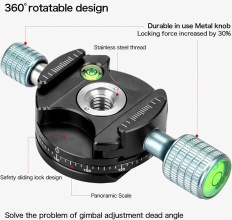 koolehaoda 360° Mini Panoramic Tripod Head Metal Clamp Compatible with RRS/Arca-Swiss Ball Head Quick Release Plate, Camera Tripod BallHead...