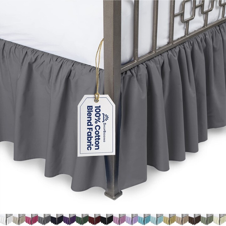 Pleated Cotton Damask Stripe 300TC Bed Skirt with split corner 14" Drop