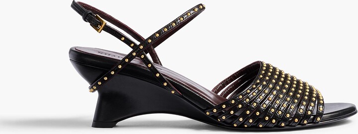 Drew Sandal in Black Leather with Gold Studs