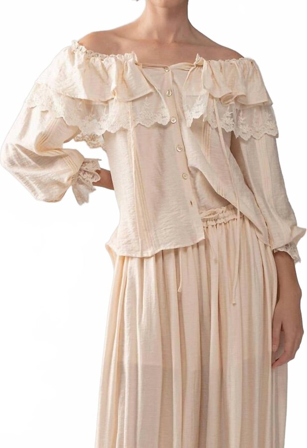 Urban Daizy Off Shoulder Boho Lace Blouse In Ivory