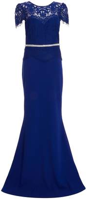 Quiz Royal Blue Lace Embellished Waistband Maxi Dress